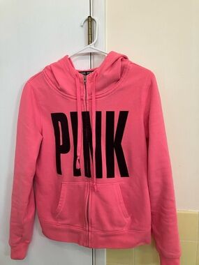 Neon Pink VICTORIAS SECRET Zip-Up Hoodie Size: Small